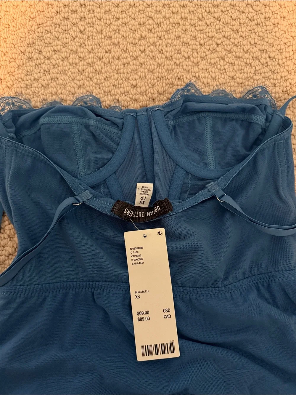 Urban Outfitters Size Extra Small XS Women's Blue Lace-Trim Slip Dress NWT NEW